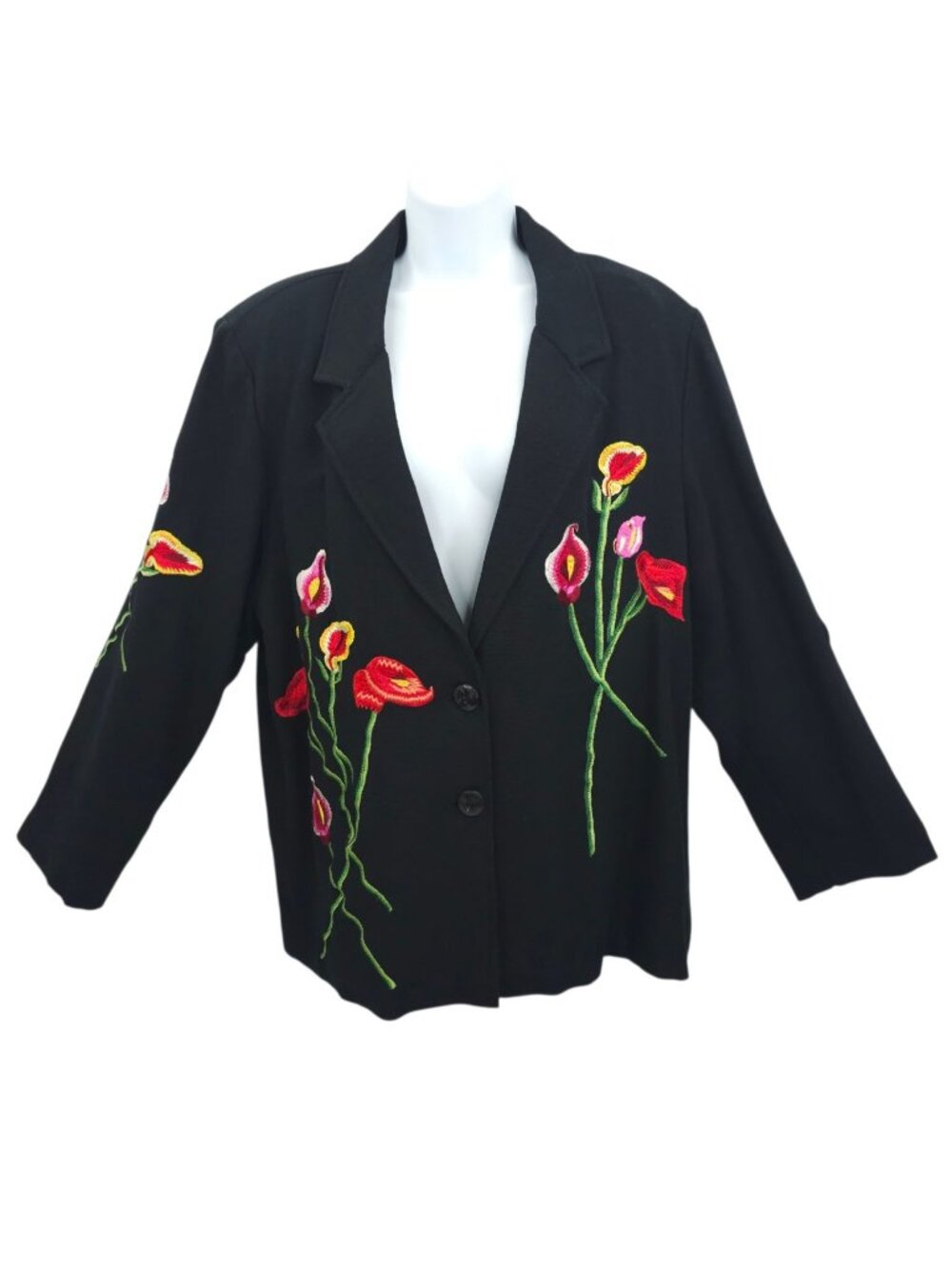 Anage Blazer Jacket L Floral Embroidered Vintage 90s Calla Lily Poppy Art NOS